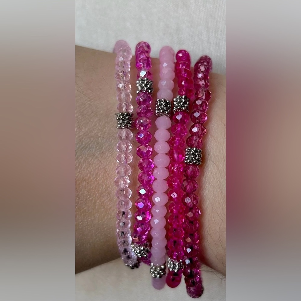 5 piece Pink Beaded Bracelet Set